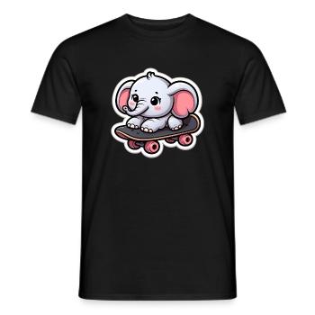 Cute baby elephant with skateboard Elephant mom - Men's T-Shirt - black - Front - AI Model Male 178 light (178cm)