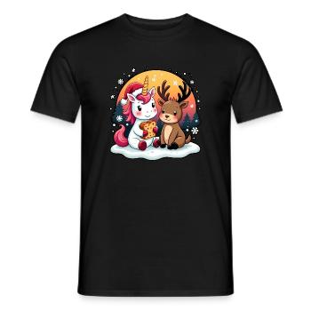 Einhorn & Rentier mit Schneeflocken Weihnachten - Männer T-Shirt - Schwarz - Vorne - AI Model Male 178 light (178cm)