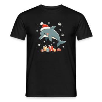 Dauphin au chapeau de Père Noël - Flocons de neige - T-shirt homme - noir - Devant - AI Model Male 178 light (178cm)