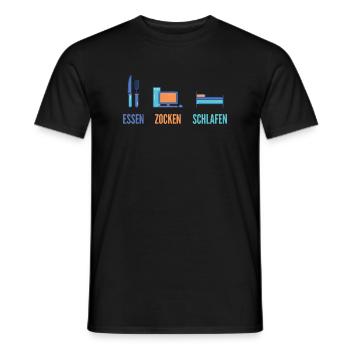 Essen Zocken Schlafen Gamer Spruch - Männer T-Shirt - Schwarz - Vorne - AI Model Male 178 light (178cm)