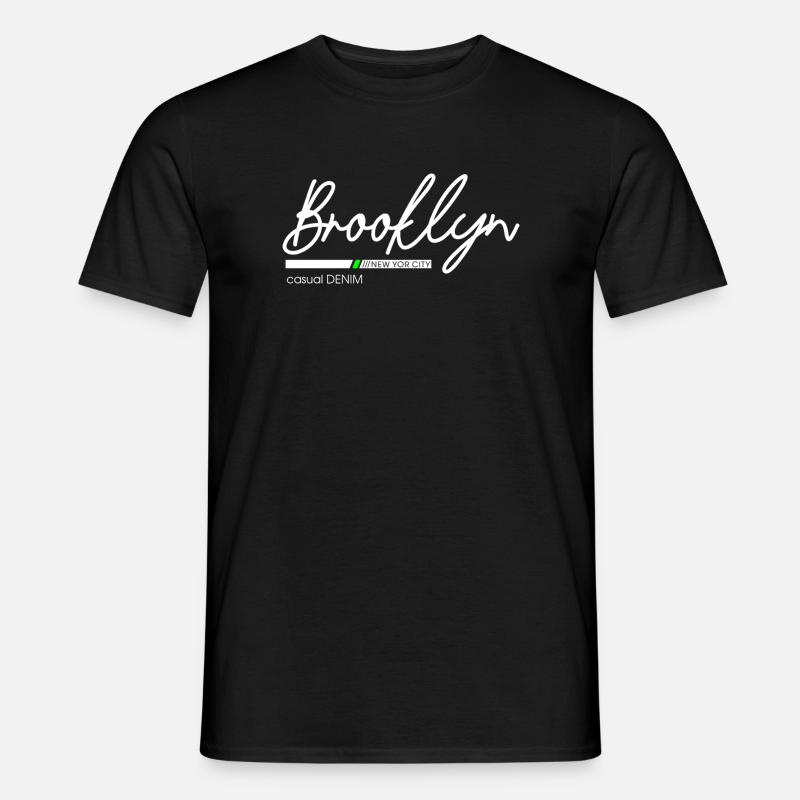 Stadtbild mit Neonlichtern und Bergblick - Männer T-Shirt - Schwarz