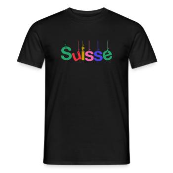 SWITZERLAND. COUNTRY. GENEVA. HUMOR. FLAG - Men's T-Shirt - black - Front - AI Model Male 178 light (178cm)
