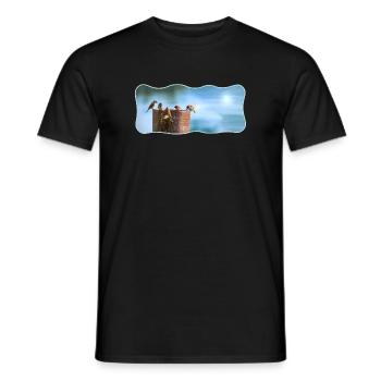 Photo design sparrows meeting curved outlined - Men's T-Shirt - black - Front - AI Model Male 178 light (178cm)
