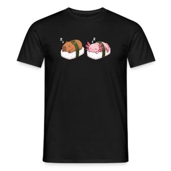 Kawaii Sushi Capybara & Axolotl Cute Sleeping - Men's T-Shirt - black - Front - AI Model Male 178 light (178cm)