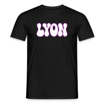 Lyon in Bubble Letterpress Weiß Pink - Männer T-Shirt - Schwarz - Vorne - AI Model Male 178 light (178cm)