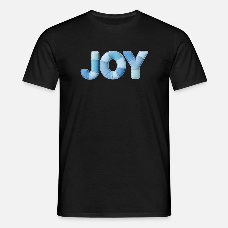 Blue Patchwork Joy Lettering - Men's T-Shirt - black