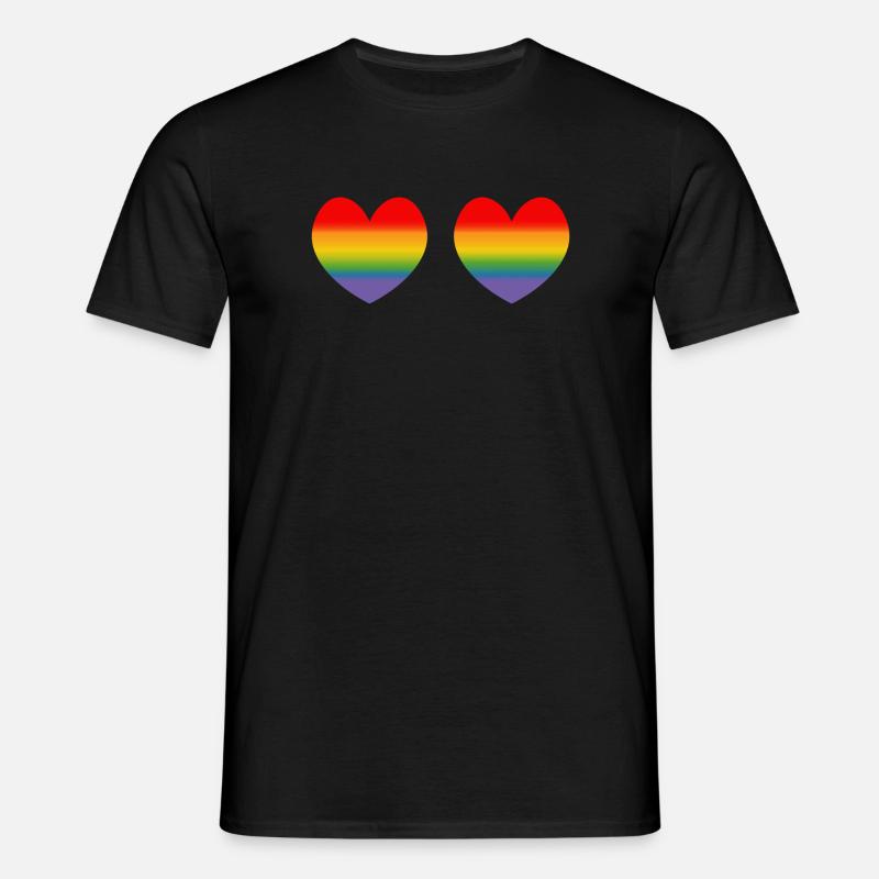 Zwei Regenbogenherzchen Verlauf - Männer T-Shirt - Schwarz