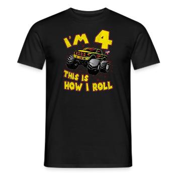 4th birthday monster truck gift car kids - Men's T-Shirt - black - Front - AI Model Male 178 light (178cm)