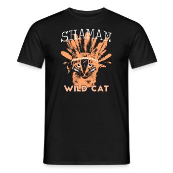 Shaman wild cat - T-shirt homme - noir - Devant - AI Model Male 178 light (178cm)