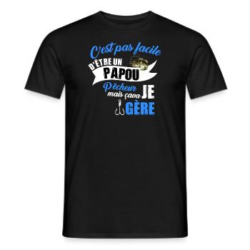Papou pêcheur t-shirt retraité pêche humoristique - T-shirt homme - noir - Devant - AI Model Male 178 light (178cm)