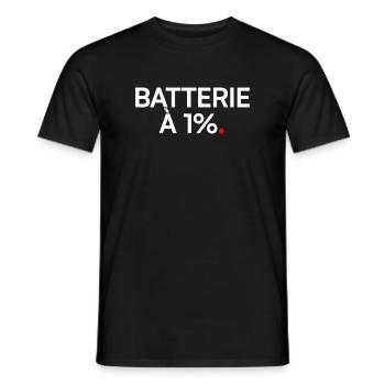 Batterie bei 1 % Humor-Müdigkeitsarbeit - Männer T-Shirt - Schwarz - Vorne - AI Model Male 178 light (178cm)