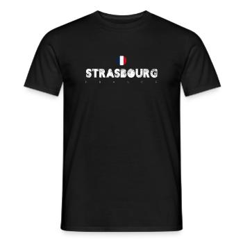 Typographie du drapeau en détresse de Strasbourg - T-shirt homme - noir - Devant - AI Model Male 178 light (178cm)