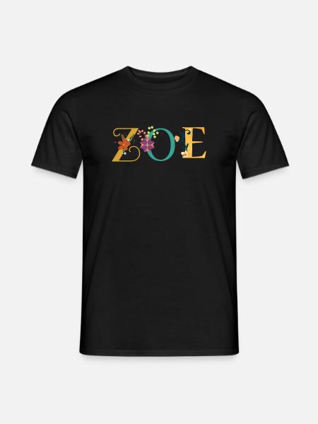 Art du prénom ZOE avec fleurs brodées - T-shirt homme - noir