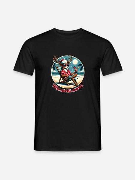 Holiday over Christmas, cool reindeer on the beach - Men's T-Shirt - black