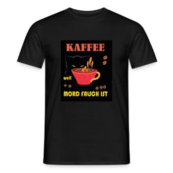 Katze mit Kaffee im Retro Vintage Stil Miau! - Männer T-Shirt - Schwarz - Vorne - AI Model Male 178 light (178cm)