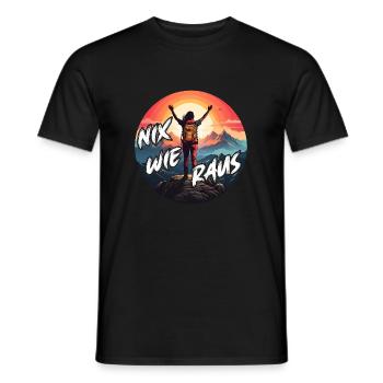 Nix wie raus - in die Natur - auf die Berge. Frau - Männer T-Shirt - Schwarz - Vorne - AI Model Male 178 light (178cm)