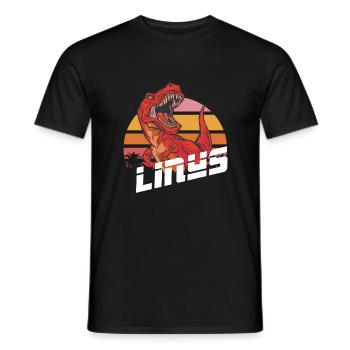 LINUS - Beau prénom de garçon avec T-REX Dino - T-shirt homme - noir - Devant - AI Model Male 178 light (178cm)