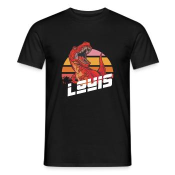 LOUIS - Beautiful boy name with T-REX Dino - Men's T-Shirt - black - Front - AI Model Male 178 light (178cm)