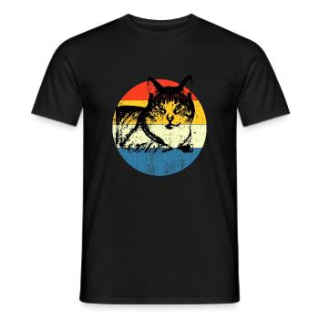 Retro Vintage Cute Cat Sunset Design - Men's T-Shirt - black - Front - AI Model Male 178 light (178cm)