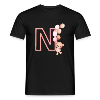 Lettre n rose ours - T-shirt homme - noir - Devant - AI Model Male 178 light (178cm)