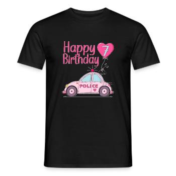 Joyeux anniversaire 7 Police Rose - T-shirt homme - noir - Devant - AI Model Male 178 light (178cm)