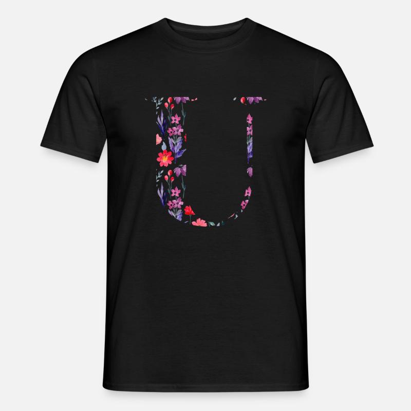 Blumen personalisierter U-Brief - Geschenkidee - Männer T-Shirt - Schwarz