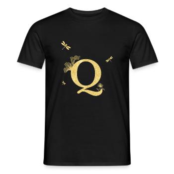 Letter Q Glitter Gold Dragonfly - Gift Idea - Men's T-Shirt - black - Front - AI Model Male 178 light (178cm)