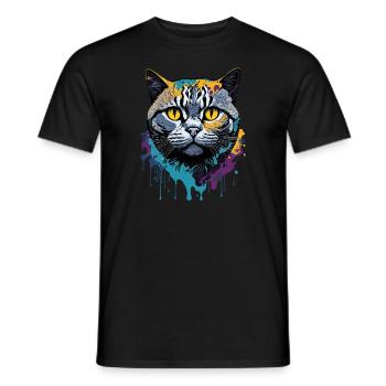 Splash Art British Cat Expression - T-shirt homme - noir - Devant - AI Model Male 178 light (178cm)