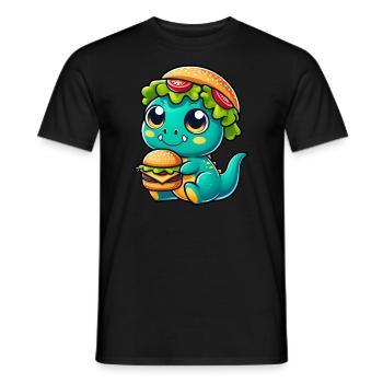 Whimsical dinosaur T-Rex with pumpkin hat - Men's T-Shirt - black - Front - AI Model Male 178 light (178cm)