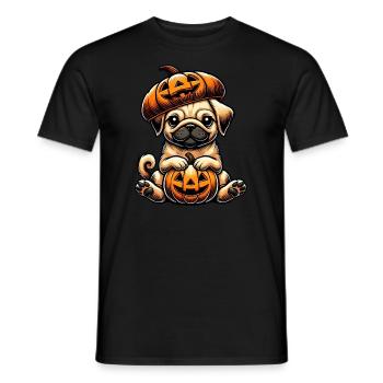 Mignon Halloween Carlin Dessin animé Citrouille Chien Fantaisiste - T-shirt homme - noir - Devant - AI Model Male 178 light (178cm)
