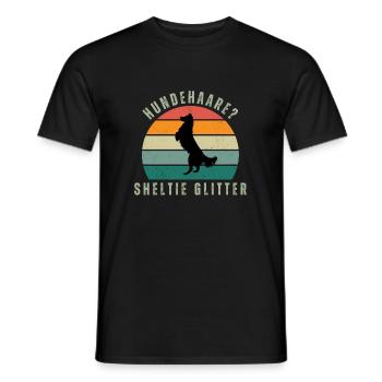 Sheltie Glitter Retro Sunset - Männer T-Shirt - Schwarz - Vorne - AI Model Male 178 light (178cm)