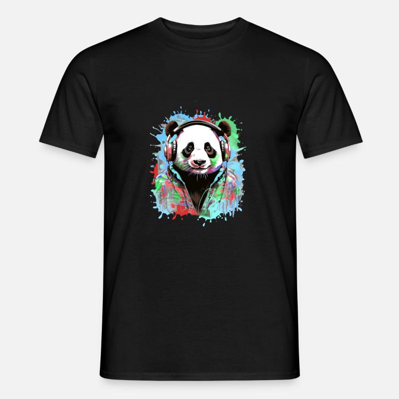 Panda, Kopfhörer,panda mit kopfhörer, illustration - Männer T-Shirt - Schwarz