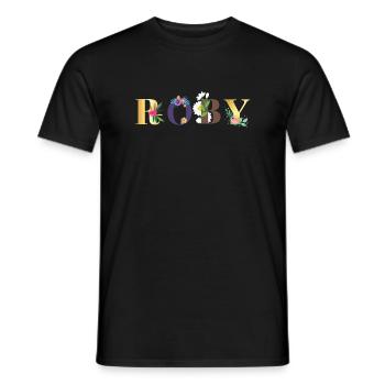 ROBY Namenskunst mit gestickten Blumen - Männer T-Shirt - Schwarz - Vorne - AI Model Male 178 light (178cm)