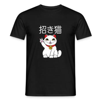 Maneki Neko Japan Glücksbringer - Männer T-Shirt - Schwarz - Vorne - AI Model Male 178 light (178cm)