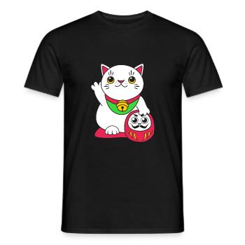 Maneki Neko Japan Glücksbringer - Männer T-Shirt - Schwarz - Vorne - AI Model Male 178 light (178cm)