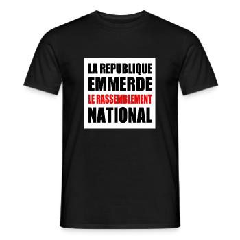 The Republic fucks the National Rally - Men's T-Shirt - black - Front - AI Model Male 178 light (178cm)