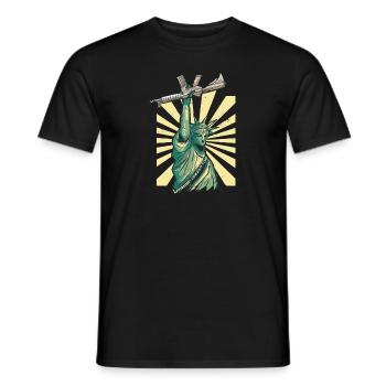 Statue of Liberty with machine gun AR 15 - Men's T-Shirt - black - Front - AI Model Male 178 light (178cm)