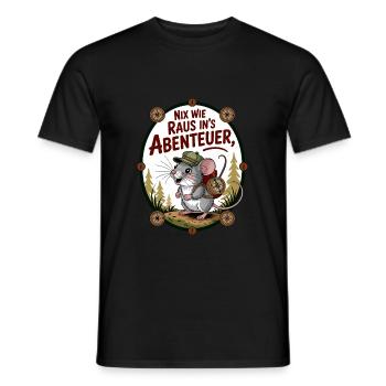 Nix wie weg lustige Maus mit Rucksack geht wandern - Männer T-Shirt - Schwarz - Vorne - AI Model Male 178 light (178cm)