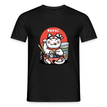 Maneki-Neko-Glücks-Ramen - Männer T-Shirt - Schwarz - Vorne - AI Model Male 178 light (178cm)