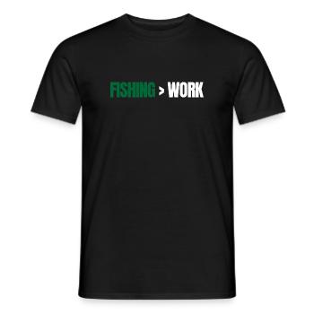Fishing Greater Than Work – Angeln Design - Men's T-Shirt - black - Front - AI Model Male 178 light (178cm)