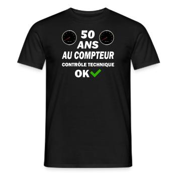 50 ans au compteur contrôle technique ok - T-shirt homme - noir - Devant - AI Model Male 178 light (178cm)