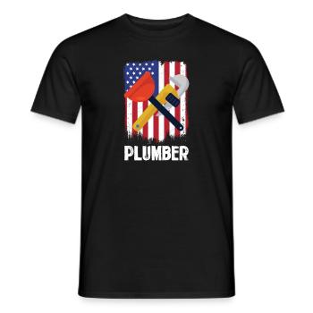 Plumber tools in front of US flag - Men's T-Shirt - black - Front - AI Model Male 178 light (178cm)