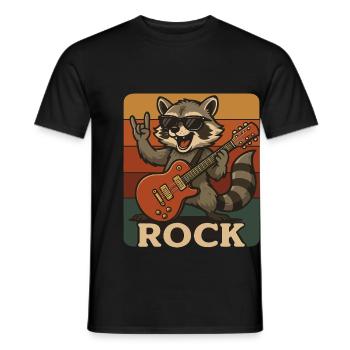 Rock 'n' Raccoon – Drôle de raton laveur rétro - T-shirt homme - noir - Devant - AI Model Male 178 light (178cm)