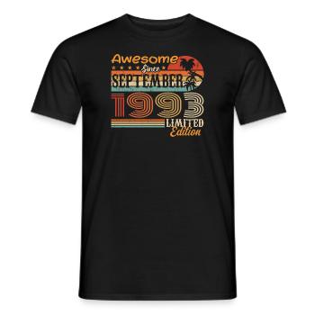 September 1993 - Birthday 1993 September - Men's T-Shirt - black - Front - AI Model Male 178 light (178cm)