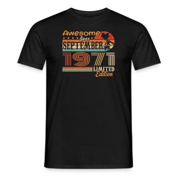 September 1971 - Birthday 1971 September - Men's T-Shirt - black - Front - AI Model Male 178 light (178cm)