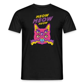 Trippy Cat - Psychedelic Katze Meow Retro Vintage - Men's T-Shirt - black - Front - AI Model Male 178 light (178cm)