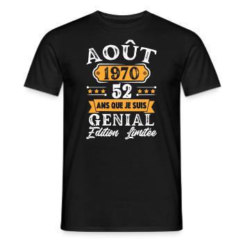 Cadeau D'anniversaire 52 Ans Août 1970 Rétro - T-shirt homme - noir - Devant - AI Model Male 178 light (178cm)