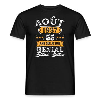 Cadeau D'anniversaire 55 Ans Août 1967 Rétro - T-shirt homme - noir - Devant - AI Model Male 178 light (178cm)
