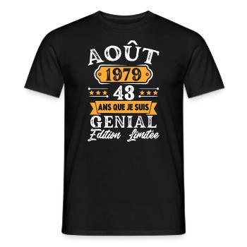 Cadeau D'anniversaire 43 Ans Août 1979 Rétro - T-shirt homme - noir - Devant - AI Model Male 178 light (178cm)