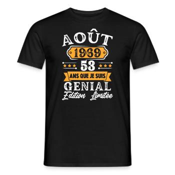 Cadeau D'anniversaire 53 Ans Août 1969 Rétro - T-shirt homme - noir - Devant - AI Model Male 178 light (178cm)